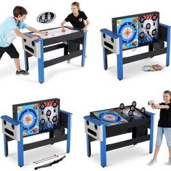 MD Sports 48" 4 In 1 Swivel Combo Game Table, Air Powered Hockey, Archery, Target Shooting and Ring Toss, Blue
