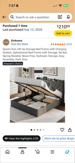 Queen Bed - Gray Upholstery- never used