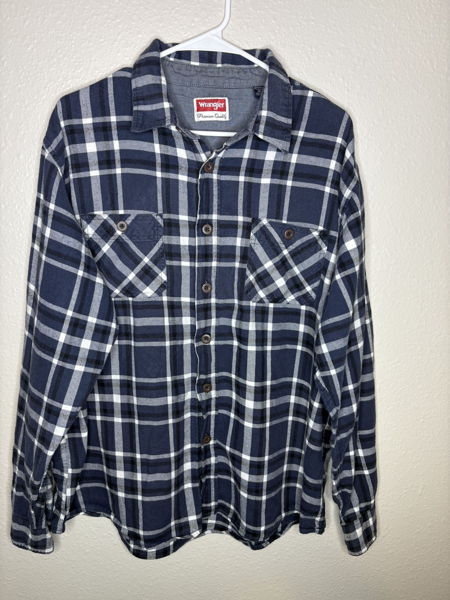Wrangler Premium Quality Flannel Shirt – Navy Plaid (Size XL)