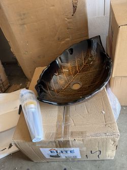 ELITE Fall Leaves Design Tempered Glass Bathroom Sink