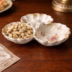 Japan Vintage 1930s Porcelain Triple Section Floral Relish Serving Dish, 8”