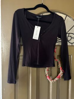 Women’s Love Tree Long Sleeve Ribbed Top – Black