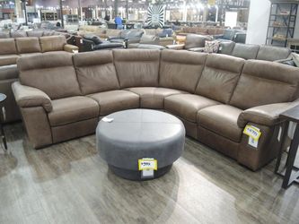 Natuzzi Editions Brivido Moca Brown Leather 3-Piece Power Reclining Sectional
