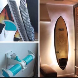 Surfboard wall rack storage with led light