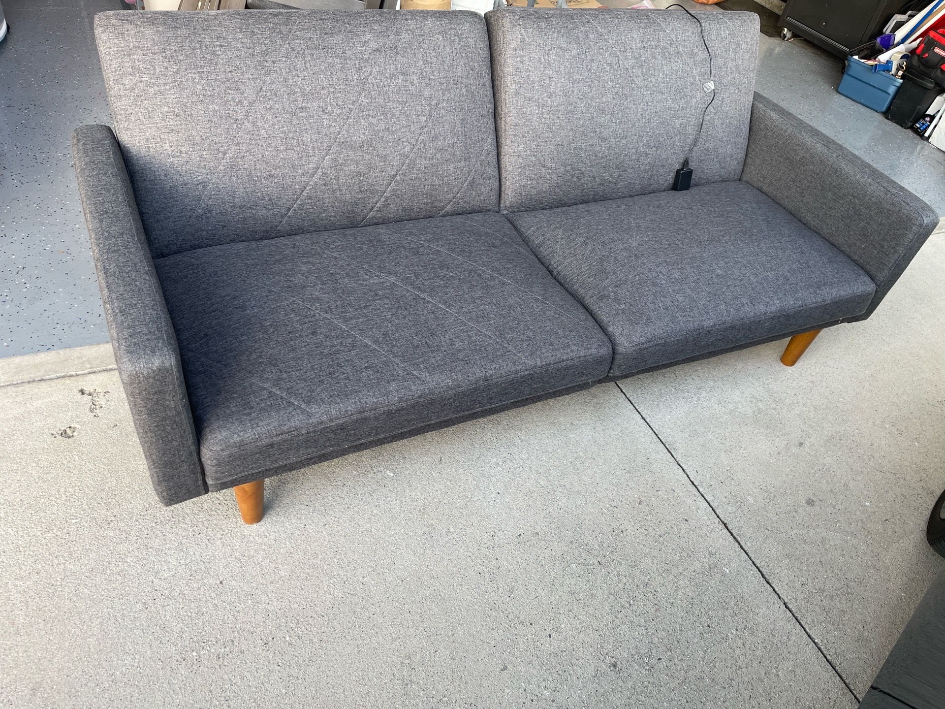 Dark Gray Linen Futon With 1 USB