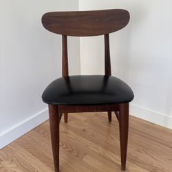 Mid-Century Danish Style Walnut Dining Chair – Black “Leather” Seat