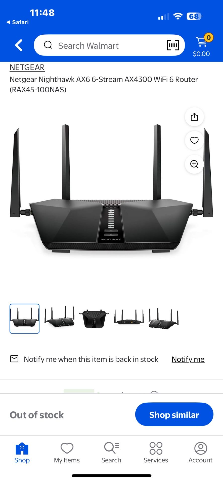 Netgear Nighthawk AX6 6-Stream AX4300 WiFi 6 Router (RAX45-100NAS)