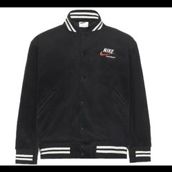 Nike Sportswear Large Trend Button Corduroy Bomber Jacket Black Stitch Logo