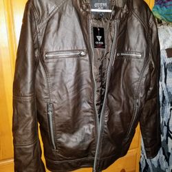 New GUESS Motorcycle Jacket Black Soft Leather Sz.M