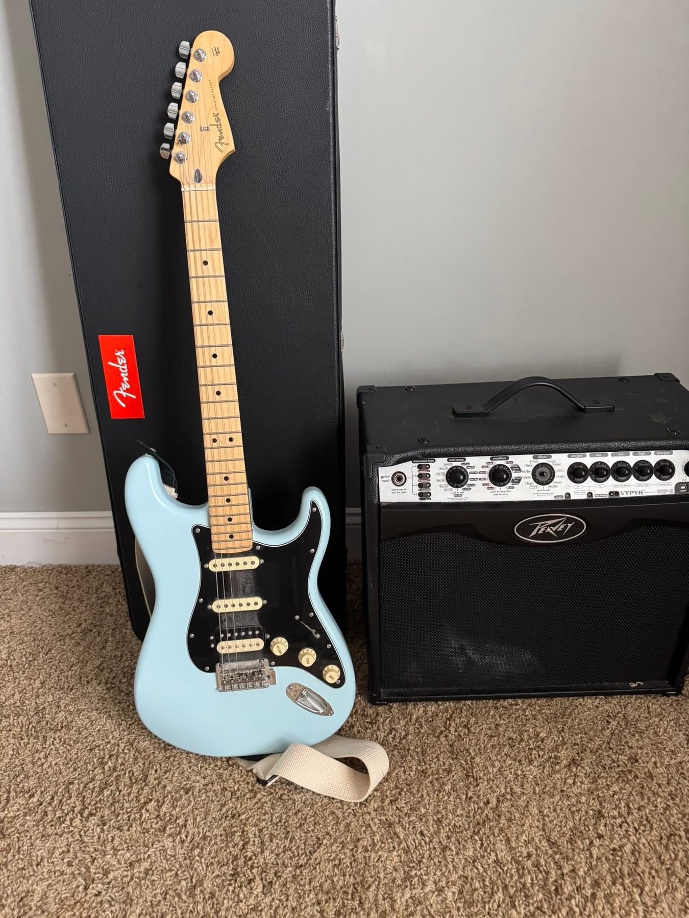 2021 Fender Stratocaster MX Model With Hard Case And Peavey Amp
