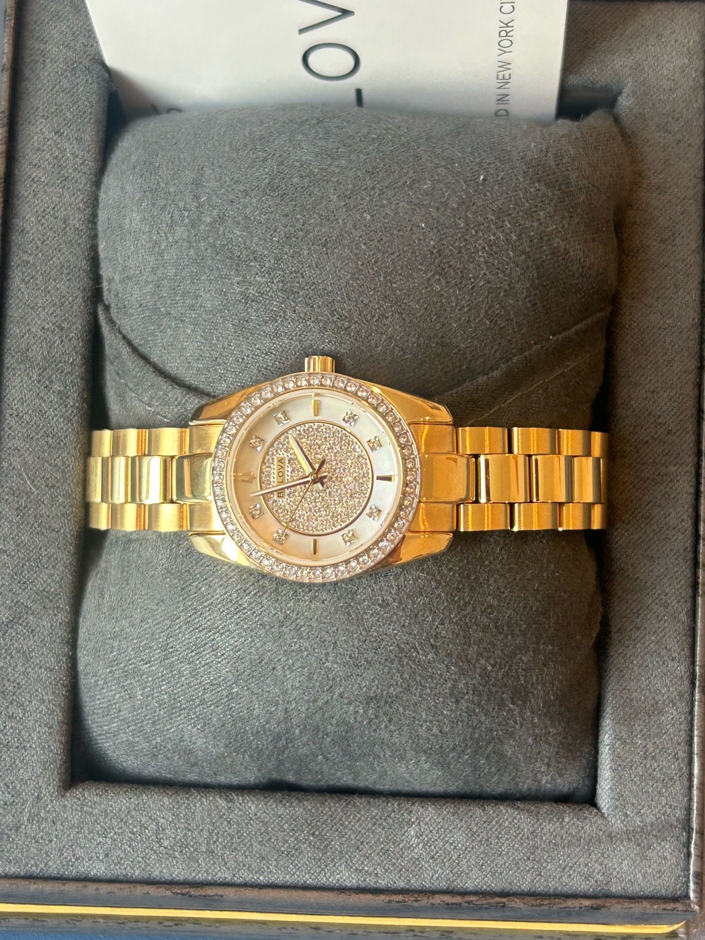 Bulova Classic 98L315 Crystal Pave Gold Tone Dial and Band Women’s Watch