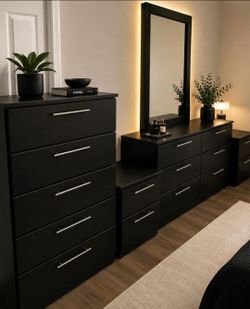 Dresser Whit Mirror,  Chest And 2 Nightstands - Cómoda Con Espejo,  Gavetero Y 2 Mesitas de noche