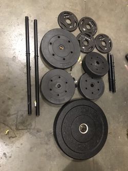 Weight lifting weights and bars mix( plz check photos)