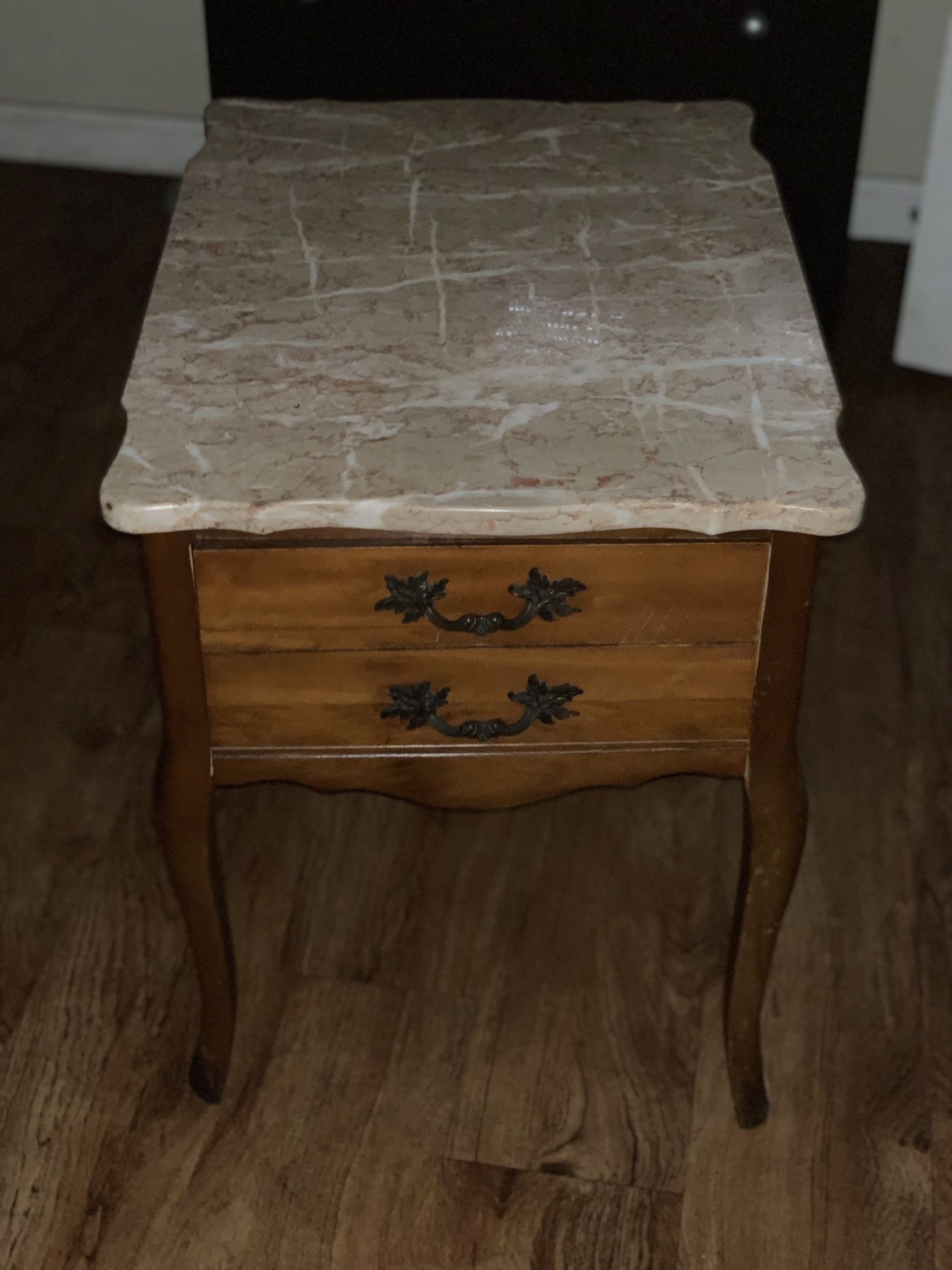 Set Of Two French Vintage Rose Marble Nightstands 