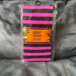 New Ladies Pink Black Stripe Tights S / M Small / Medium Halloween Costume  