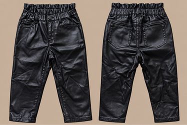 Black Faux Leather Kids Pants