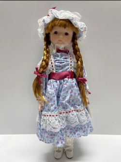 1989 Vintage Heritage Mint "Melissa" Porcelain Doll - 16" Blue Floral Dress