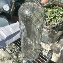 Huge Farmhouse Style Glass Vase With Wire Mesh On The Outside $5 