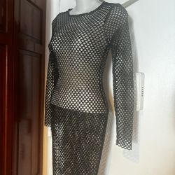 Fishnet dress see thru sexy dress club night out special event maxi 