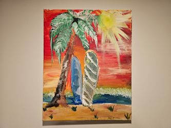 Beach theme canvas art by local artist 20 inch height x 16 inch width