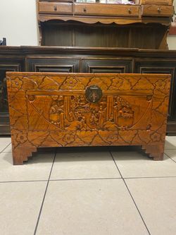 Hand-Carved Wooden Chest