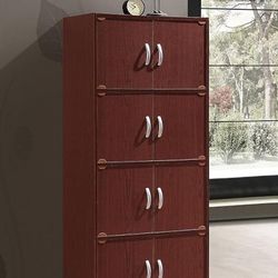 Hodedah 4-Shelf, 54 in. H Mahogany Bookcase with Double Doors