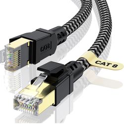 Cat 8 Ethernet Cable 15FT, High-Speed Braided Internet Cable Network Cord with Gold Plated RJ45 Connector 40Gbps 2000Mhz Heavy Duty LAN Cable Shielded