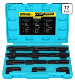 5/6/7/10/12 Spline Lug Nut Socket Set, 12 Pcs Locking Lug Nut Key Cr-Mo Steel Universal Spline Lugnut Master Keys Kit, Wheel Lock Removal Tools for Af
