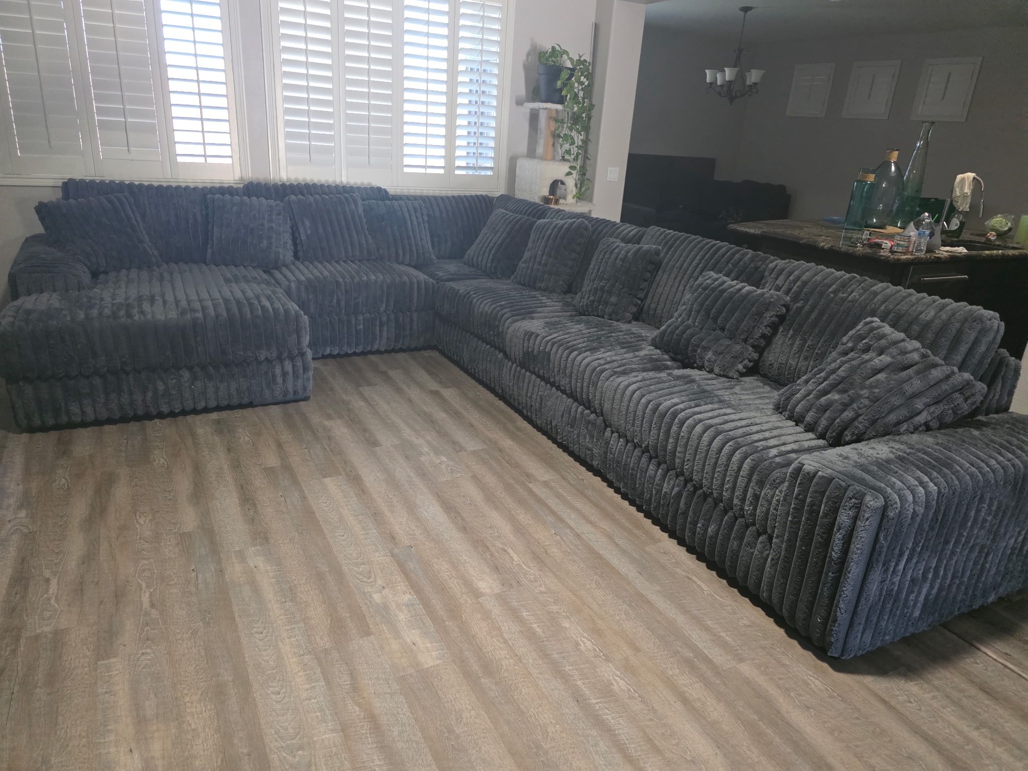 Extra Large Corduroy Sectional Grey Color NEW