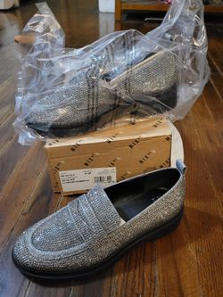 Silver Shimmer Loafer For Women 8.5