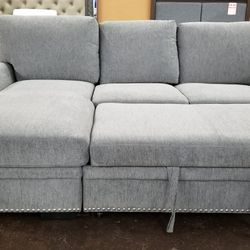 Highend gray Sofa Chaise sectional with a pullot bed