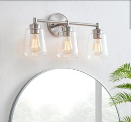 New 3-light brushed nickel vanity light with clear glass shades