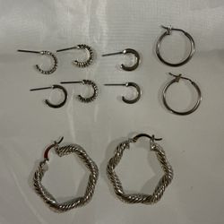 Set of 5 Silver Hoop Earrings Set (No Backs)