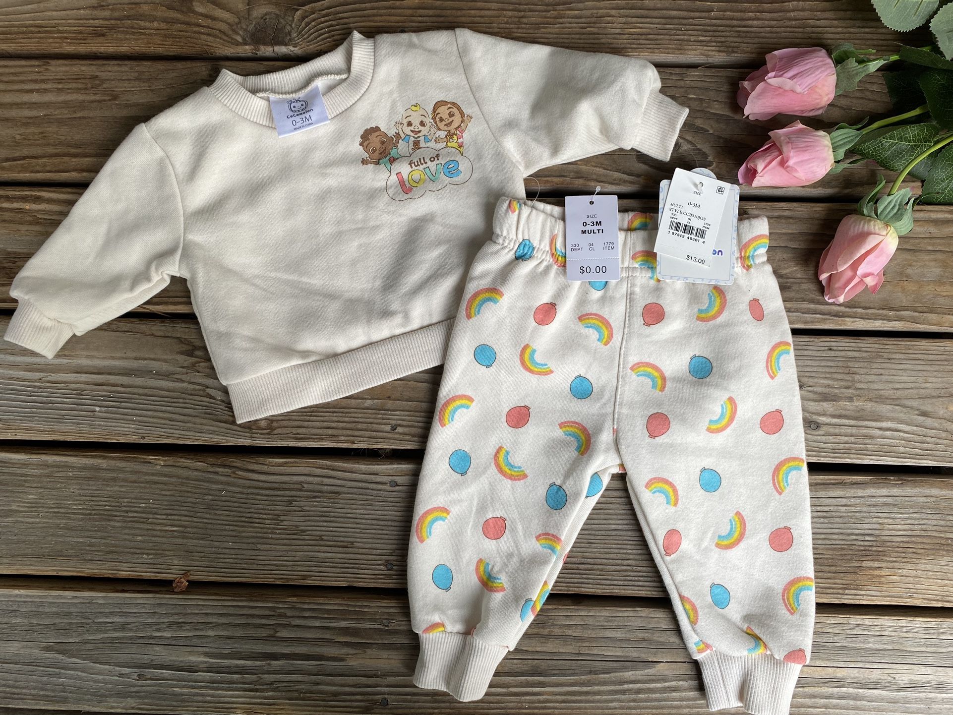NWT Baby Girls 0-3 Months Cocomelon 2pc Sweatshirt and Pants Set