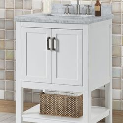 Brand New White 25 inch Bathroom Vanity w Marble Countertop