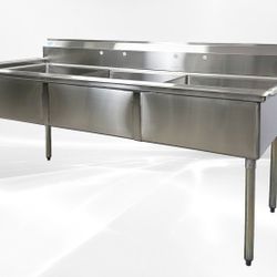 NSF 77 ins Stainless Steel Three Compartment Sink C3T242412
