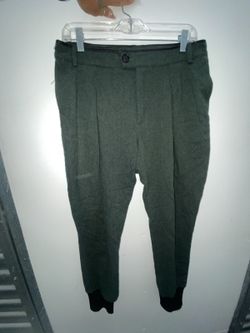 Boy. Band of Outsiders Green Wool Jogger Trousers Pants Leather Trim Size 31 W