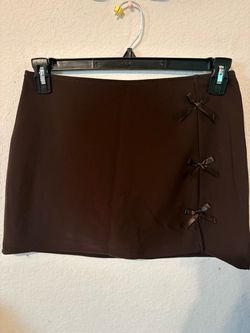 Brown Mini Skirt with Satin Bow Detail