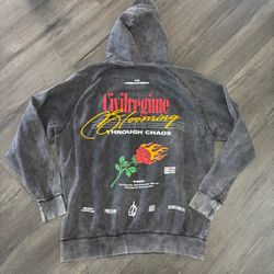 Civil Regime Blooming Through Chaos Hoodie Mens L Slim Washed Black