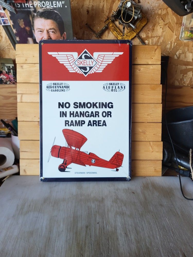 Cool Skelly No Smoking In Hanger 12"x18" Metal Sign