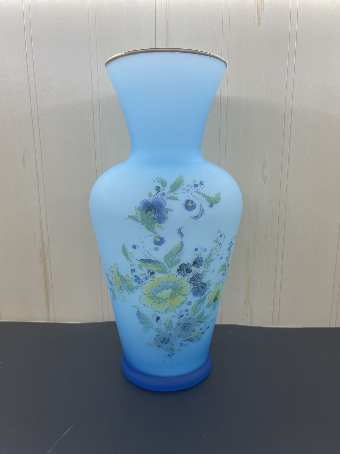 Vintage Norleans Frosted Blue Flower Vase Handmade in Italy 11" tall