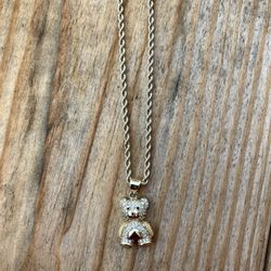 18” 10k Gold Rope Chain With Diamond Teddy Bear Pendant