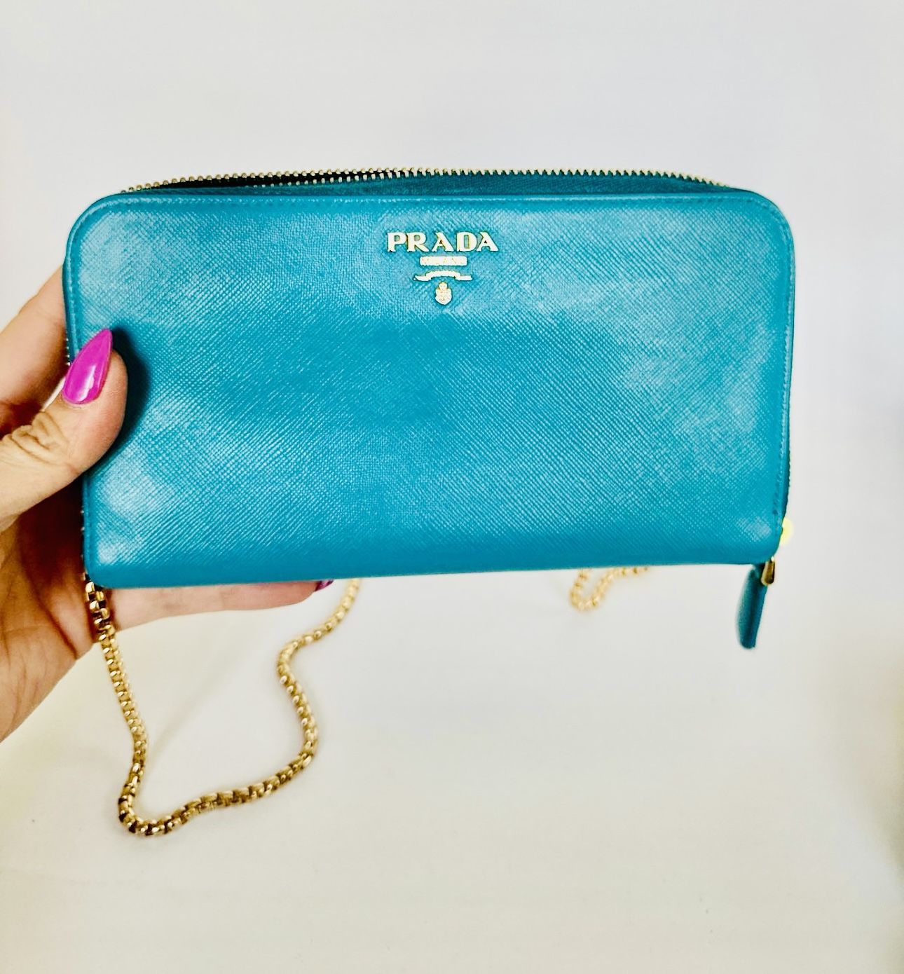 Prada Envelope Wallet Blue Leather Authenticated 
