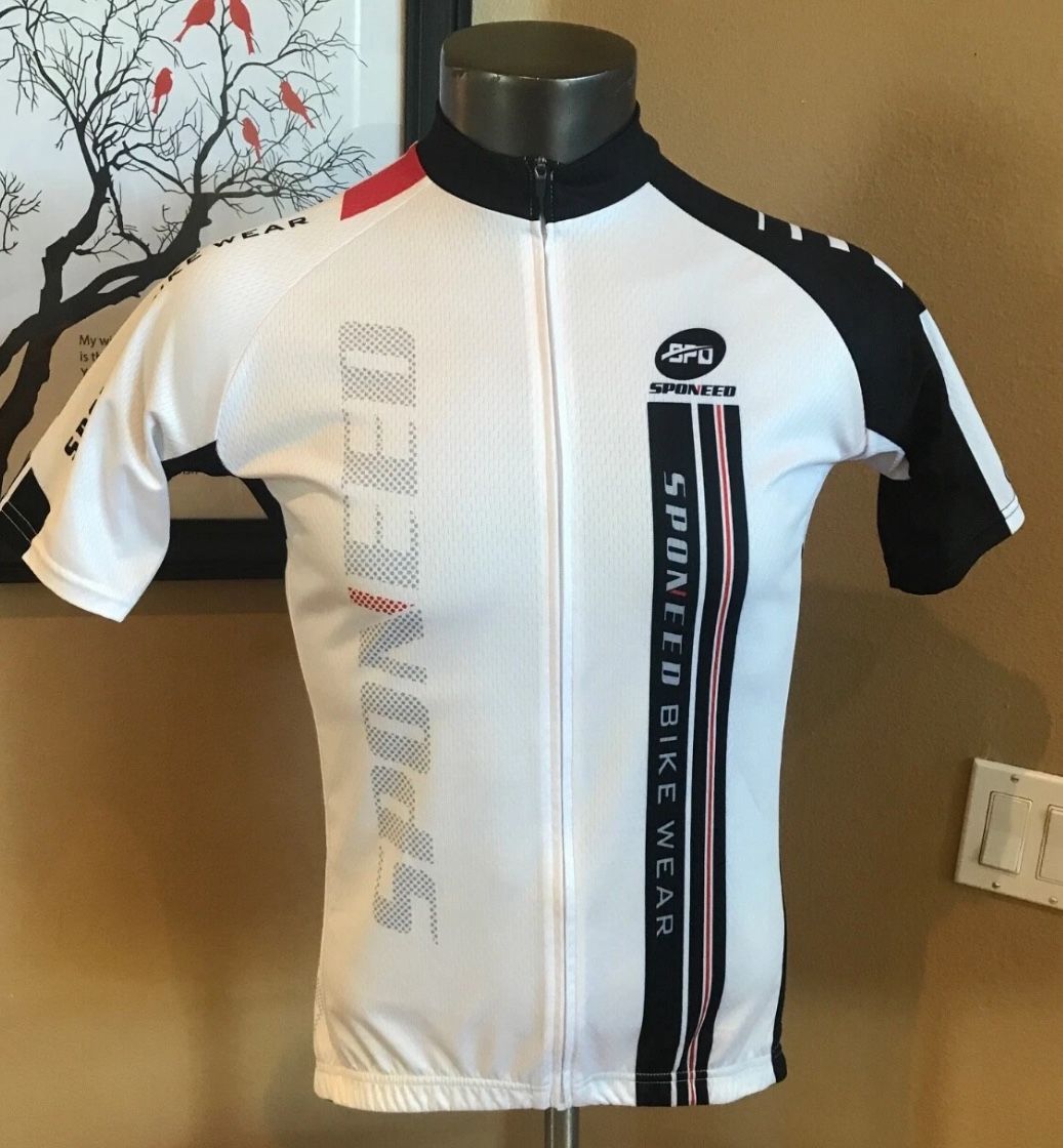 Sponeed Unisex Cycling Bike Jersey Full Zip Large (Red, White, Black)