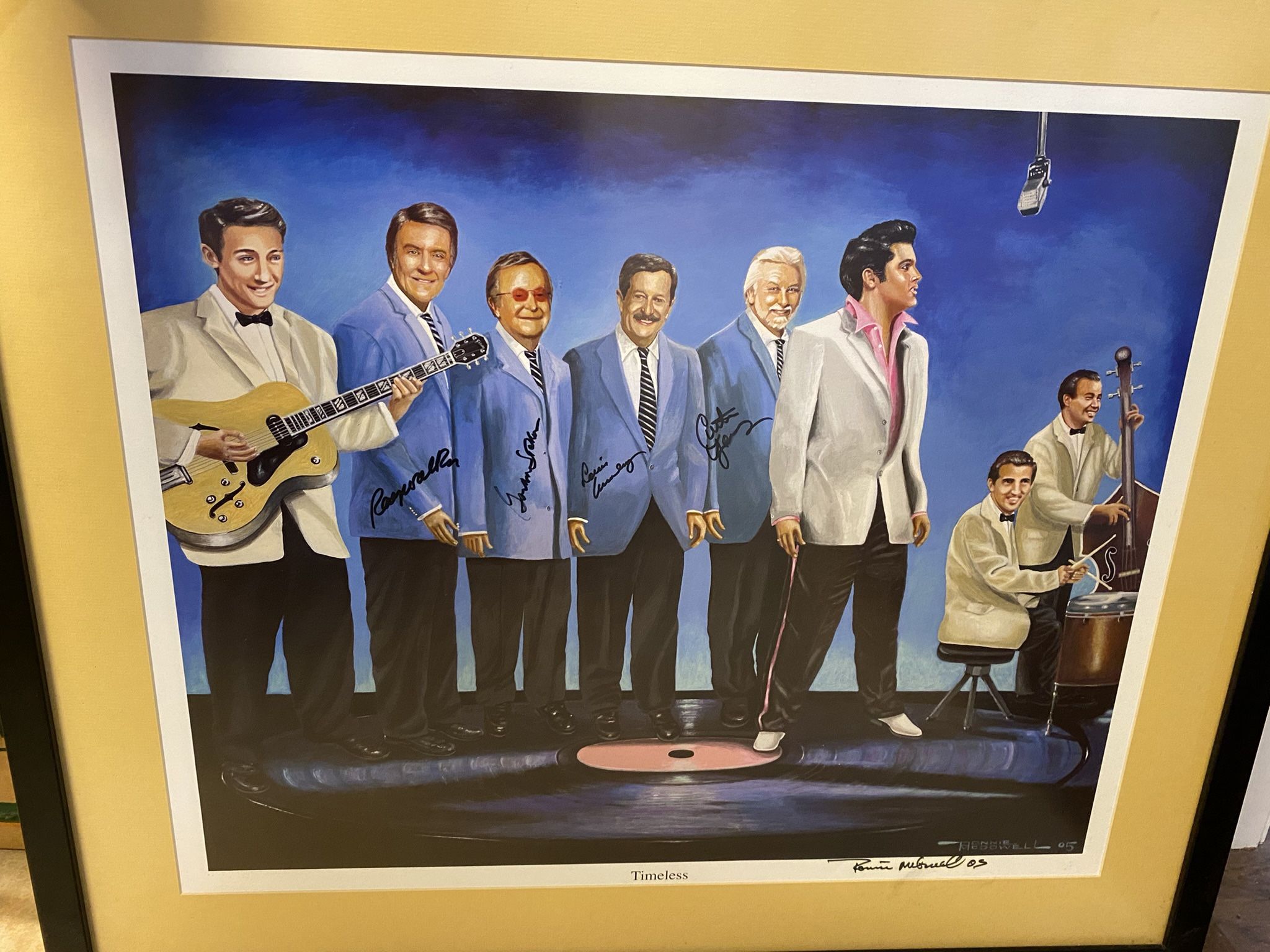 Framed Elvis Painting With Band Member Autographs