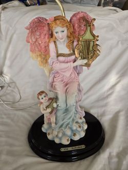 OK Collection Angel Figurine with Cherub Lamp