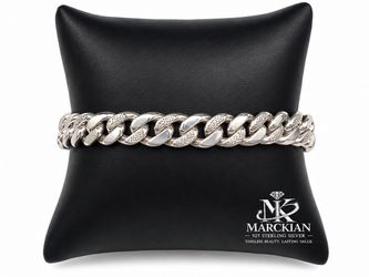 925 Sterling Silver Textured Cuban Link Men’s Bracelet Size 8”