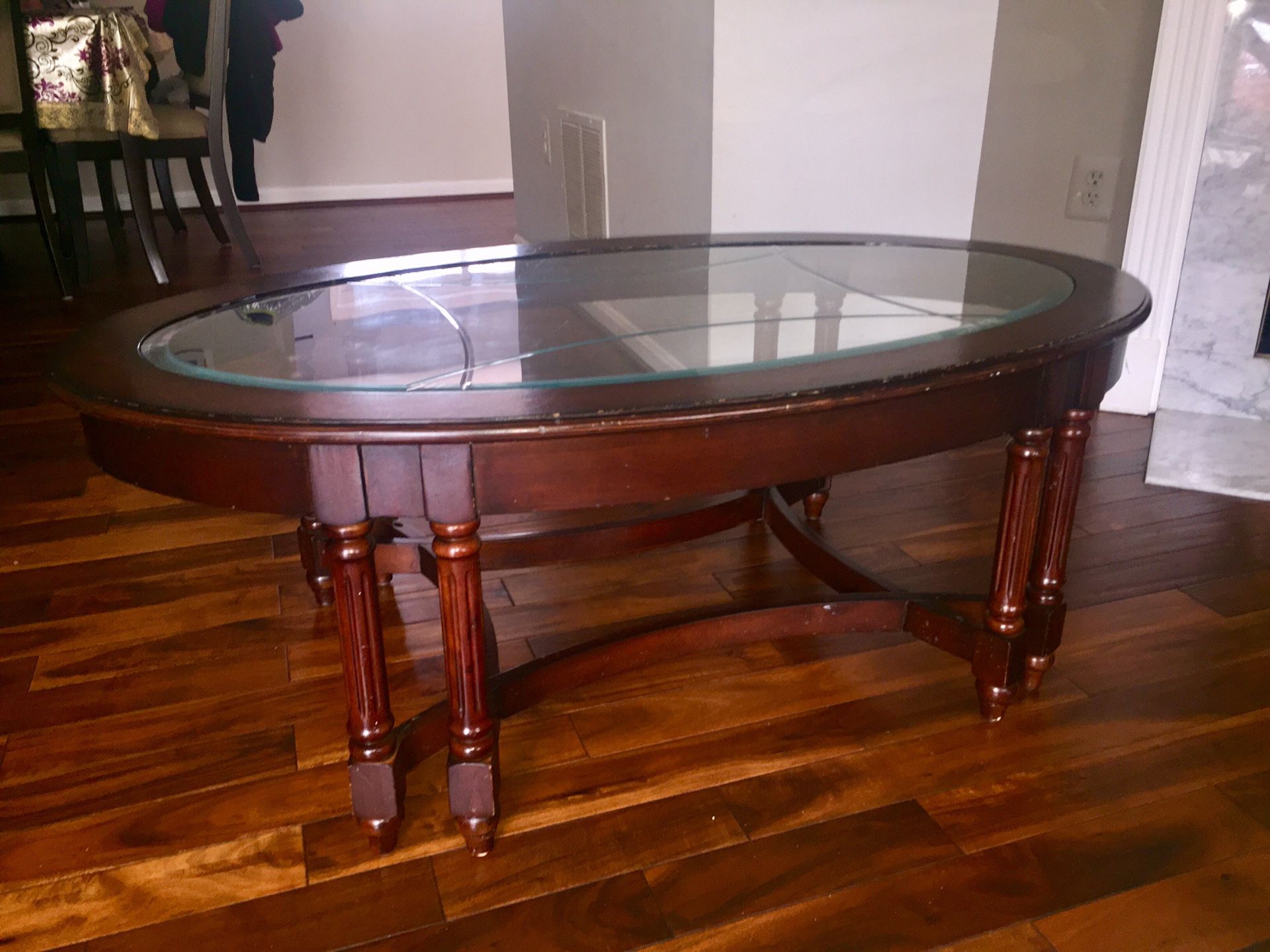 Glass top/ solid wood coffee table