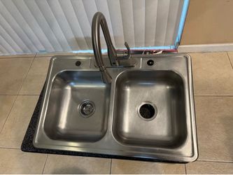 Kingsford 22” x 33” Drop in Double Bowl Stainless Steel Sink with Flow Faucet