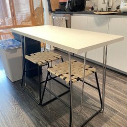 Dining Table/writing Desk White Wood Steel Legs
